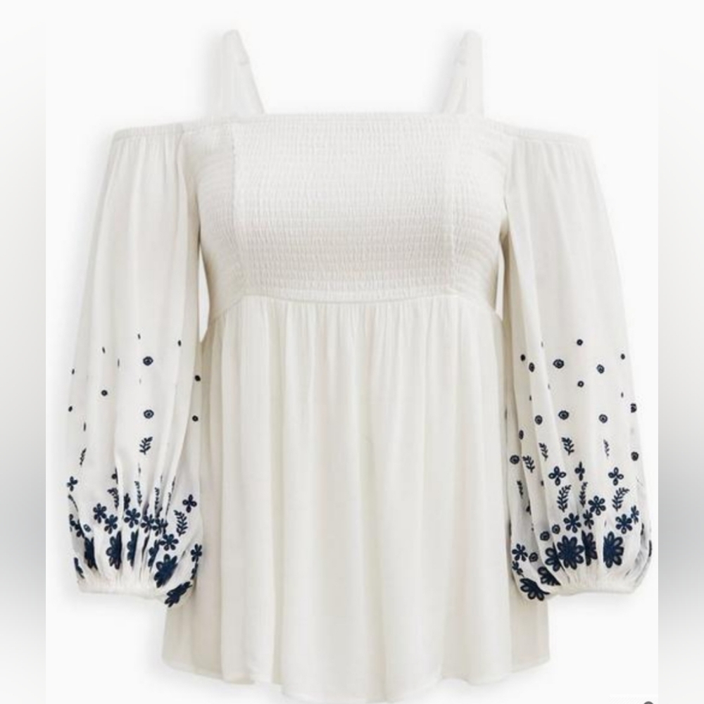 Torrid, NWOT, Gauze Embroidered, Smock, Cold Shoulder Top, Size 3X - Picture 10 of 10